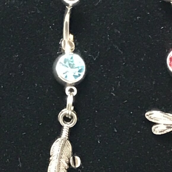 Aqua Blue Gem Feather Dangle Belly Ring - Picture 6 of 9
